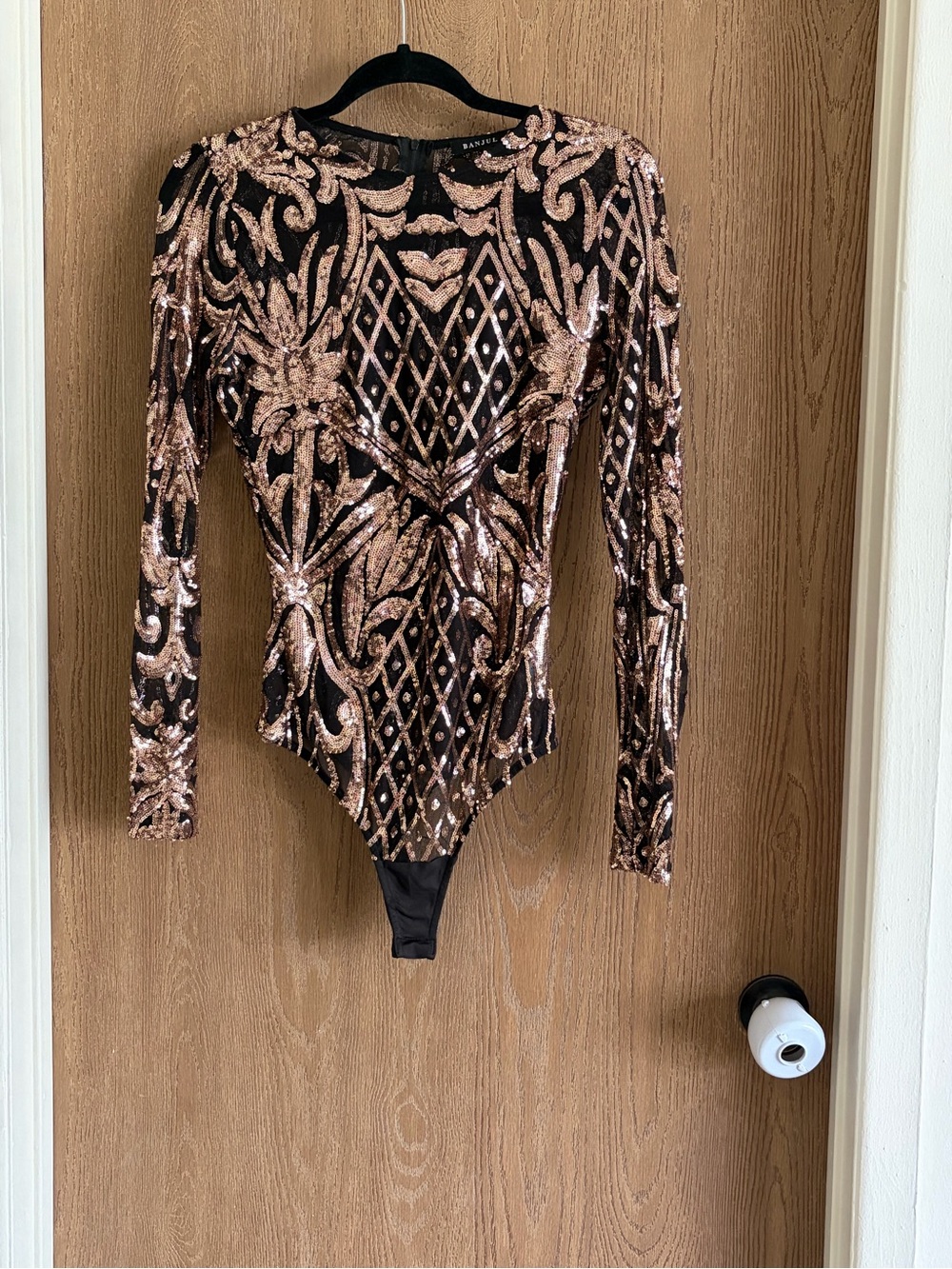 Banjul Rose Gold & Black Sequin Long-Sleeve Bodysuit
